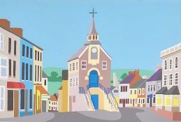STAN ROSENTHALL (1933 - 2012) print - 'A Welsh Scene', depicting Narberth Town Hall, signed, 34 x