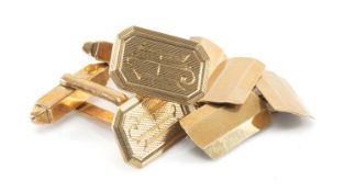 TWO PAIRS OF 9CT GOLD CUFFLINKS, both pairs of rectangular form, one pair with engraved initials '