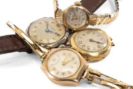 VINTAGE 9CT GOLD & SILVER LADIES' WRISTWATCHES, including gold Excalibur watch on expanding