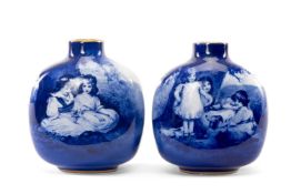 PAIR ROYAL DOULTON 'BLUE CHILDREN' VASES, c. 1902-1956, decorated with children beneath trees,