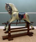 DAPPLE GREY ROCKING HORSE, possibly Stevenson Bros., real horse hair mane and tail, later leather
