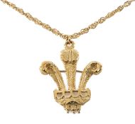 9CT GOLD 'PRINCE OF WALES FEATHERS' PENDANT ON CHAIN, total weight 6.9gms Provenance: private