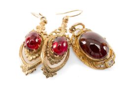 ANTIQUE CABOCHON PASTE & DIAMOND PENDANT, the central cabochon measuring 16 x 12mms approx., set