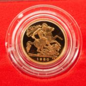 ELIZABETH II GOLD PROOF HALF SOVEREIGN, 1980, encapsulated in red case of issue with COA, 3.9gms