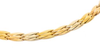 18K THREE COLOUR GOLD LEAF-LINK NECKLACE, stamped '750', approx. 46cms, 30.1gms Provenance:
