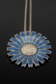 GEORG JENSEN BLUE ENAMEL DAISY BROOCH / PENDANT, stamped 'Georg Jensen', '925 S', 'Denmark', on
