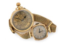 18K GOLD LADIES' FOB WATCH, floral engraved case and dial, Swiss lever movement, 30mms (diam.), 23.
