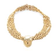 9CT GOLD BRACELET, the gate link bracelet with padlock clasp, 8.6gms Provenance: private