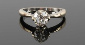 WHITE METAL DIAMOND SOLITAIRE RING, the single round cut stone measuring 0.75ct approx., ring size
