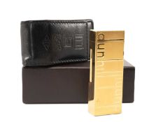 DUNHILL GOLD PLATED LIGHTER, raised double Dunhill logo on a textured ground, gas filled, no. 19098,