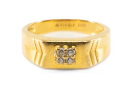 YELLOW METAL FOUR WHITE STONE RING, stamped '916', ring size S 1/2, 8.1gms Provenance: private
