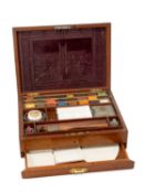 FINE VICTORIAN J. NEWMAN'S OF SOHO MAHOGANY PAINTERS BOX, crossbanded hinged top opening to reveal