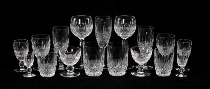 SUITE WATERFORD CRYSTAL STEMWARE, Colleen pattern, comprising 12 hock glasses, 8 liqueur glasses, 12
