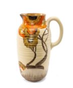 CLARICE CLIFF ‘ORANGE RHODANTHE’ PATTERN JUG, shape 563 ribbed form, printed marks, 22.5cms (h)
