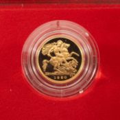 ELIZABETH II GOLD PROOF HALF SOVEREIGN, 1980, encapsulated in red case of issue with COA, 3.9gms