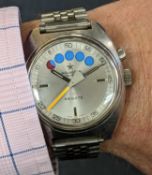 RARE AQUASTAR GENEVE REGATE STAINLESS STEEL YACHT TIMER, c. 1970, automatic 17J Lemania Cal.1345