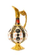 ROYAL CROWN DERBY '1128' PATTERN EWER, of flattened baluster form with foliate handle, lavishly