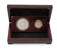 ELIZABETH II GOLD SOVEREIGN & SILVER BRITANNIA TWO-COIN SET, 2016, encapsulated and in box