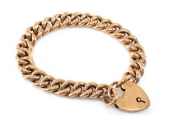 9CT GOLD CURB LINK BRACELET, alternate hollow half-textured links with hallmarked padlock clasp,