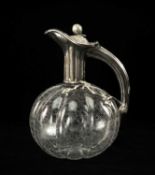 RARE VICTORIAN NOVELTY SILVER-MOUNTED MELON CLARET JUG, W & G Sissons, London 1887, the body