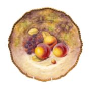ROYAL WORCESTER PORCELAIN CABINET PLATE, painted all over by J. Reed with autumn fallen fruit,