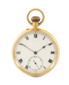 18CT GOLD TOP-WIND POCKET WATCH, import marks for London 1912, white enamel Roman dial with