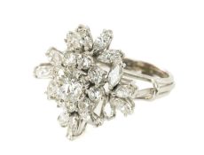DIAMOND FLOWER CLUSTER RING, unmarked white metal presumed 18ct gold, set with modern brilliant