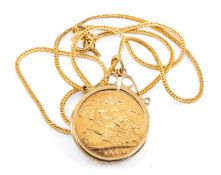 EDWARD VII HALF SOVEREIGN PENDANT, 1903, in 9ct frame on chain, 6.8gms overall Provenance: private