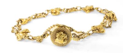 YELLOW METAL GOLD NUGGET DESIGN BRACELET, with safety chain, 20.0gms Provenance: private