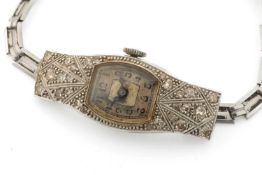 18K WHITE GOLD DIAMOND ENCRUSTED COCKTAIL WATCH, engraved 'John to his Sunshine Vera', stainless