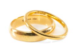 TWO GOLD WEDDING BANDS comprising 18ct gold band, 4.8gms, and a 22ct gold band, 2.3gms (2)
