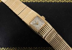 ROLEX 9CT GOLD LADIES' BRACELET WATCH, jewelled Swiss signed Rolex manual wind movement, square dial