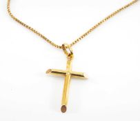18CT GOLD CROSS PENDANT on 18ct gold box link chain, both stamped '750', 5.1gms Provenance: