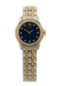 LADIES TISSOT 1853 BRACELET WATCH, ref. C218/318C, steel and gold plated, fluted bezel, navy blue