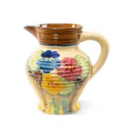 CLARICE CLIFF ‘DELECIA PANSY’ PATTERN JUG, shape 564 ribbed form, printed Bizarre and Delecia marks,