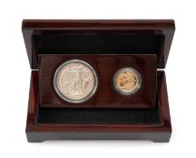 ELIZABETH II GOLD SOVEREIGN & SILVER BRITANNIA TWO-COIN SET, 2016, encapsulated and in box
