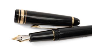 MONTBLANC 145 FOUNTAIN PEN & INK, the pen with black barrel, 14K 1810 nib, piston fill, barrel
