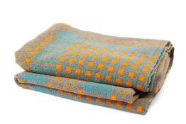 WELSH WOVEN WOOLEN BLANKET (CARTHEN), woven in grey, orange, and blue with a Caernarfon or '