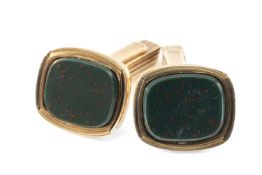 PAIR OF 9CT GOLD BLOODSTONE CUFFLINKS, Birmingham 1969, maker's initials 'SJR', 10.2gms (2)