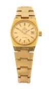 LADIES GOLD PLATED OMEGA GENEVE BRACELET WATCH, automatic movement, angular brushed case, circular
