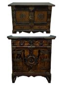 TWO KOREAN LOW CABINETS, both with brass mounts, drawers and cupboards, largest 70 (h) x 67 (w) x