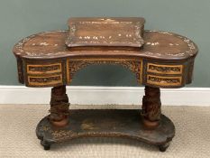 ANGLO-JAPANESE CARVED KIDNEY DESK, decorated with inlaid ivory figures and foliage, fitted with