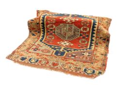 VINTAGE TURKISH YASTIK, Anatolia, wool on wool, blue field with large madder medallion containing