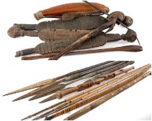 ASSORTED ETHNOGRAPHIC ITEMS, including Papua New Guinea bow and three arrows with carved tips