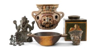 INDIAN & OTHER ORNAMENTS including Indian folk bronze of seated Ganesha, small Chinese cast metal