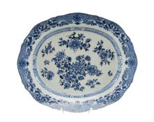 CHINESE BLUE & WHITE MEAT DISH, 18th Century, of shaped oval outline, finely painted with flower