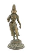 INDIAN BRONZE FIGURE OF PARVATI, standing in tribhanga pose with right hand in lolahasta, wearing
