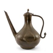 MUGHAL BRONZE EWER, AFTABA, Central India, 19th Century, pear form, with straight angled spout and