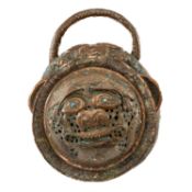 LARGE HIMALAYAN OR MONGOLIAN COPPER INCENSE BURNER, inlaid with small turquoise glass, pierced and