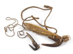 TWO TONGA TROLLING LURES/FISHHOOKS, mid-late 19thC., both with shell bodies and tortoiseshell barbs,